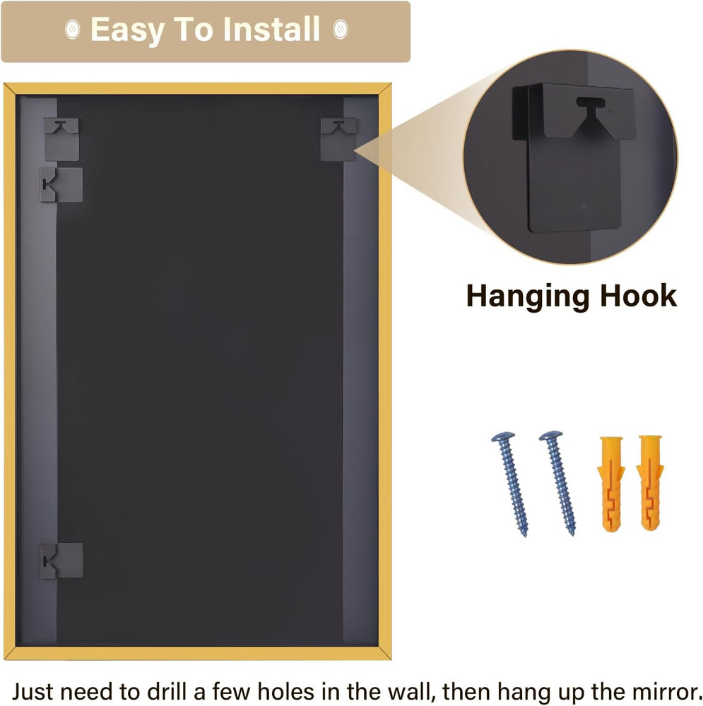 Gold Rectangular Bathroom Mirror 48"x30" Wall-Mounted Vanity Mirror