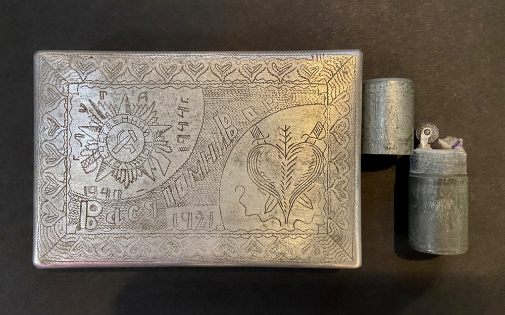 WW11 Soviet Trench Art Cigarette Case and Lighter