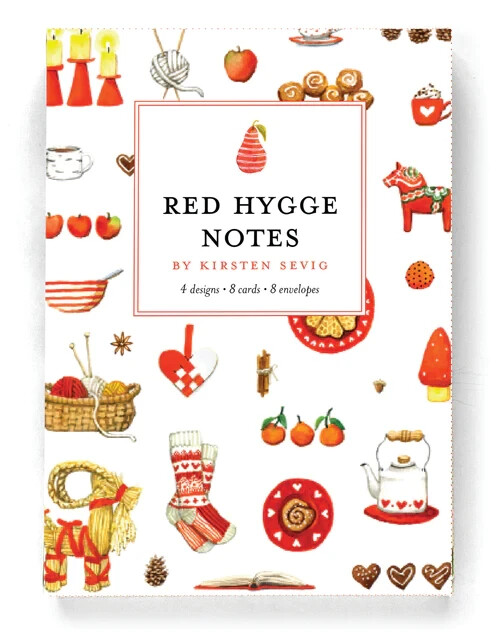 Scandinavian Red Hygge Notecards Set, NEW