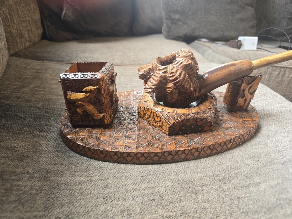 Wooden Pipe With Ashtray/pipe Holder