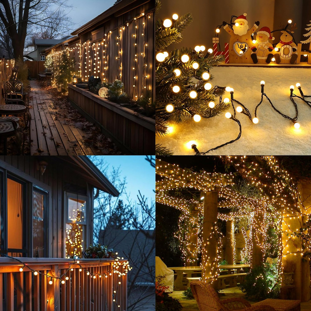 String Lights Warm White, 66Ft 200 LED Christmas String Lights with Timer, 8 Mod
