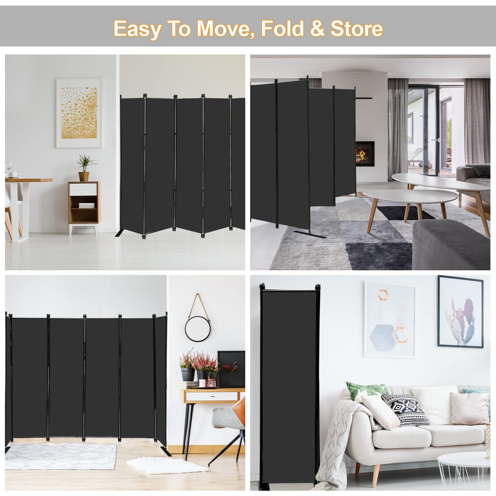 4 Panel Room Divider Screen 6Ft Tall Foldable Privacy Dividers Indoor Wall Pa...