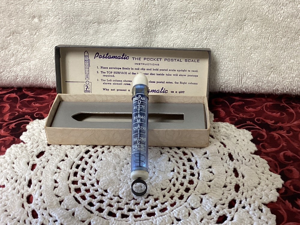 Antique Postamatic Pocket Postal Scale In Original Box