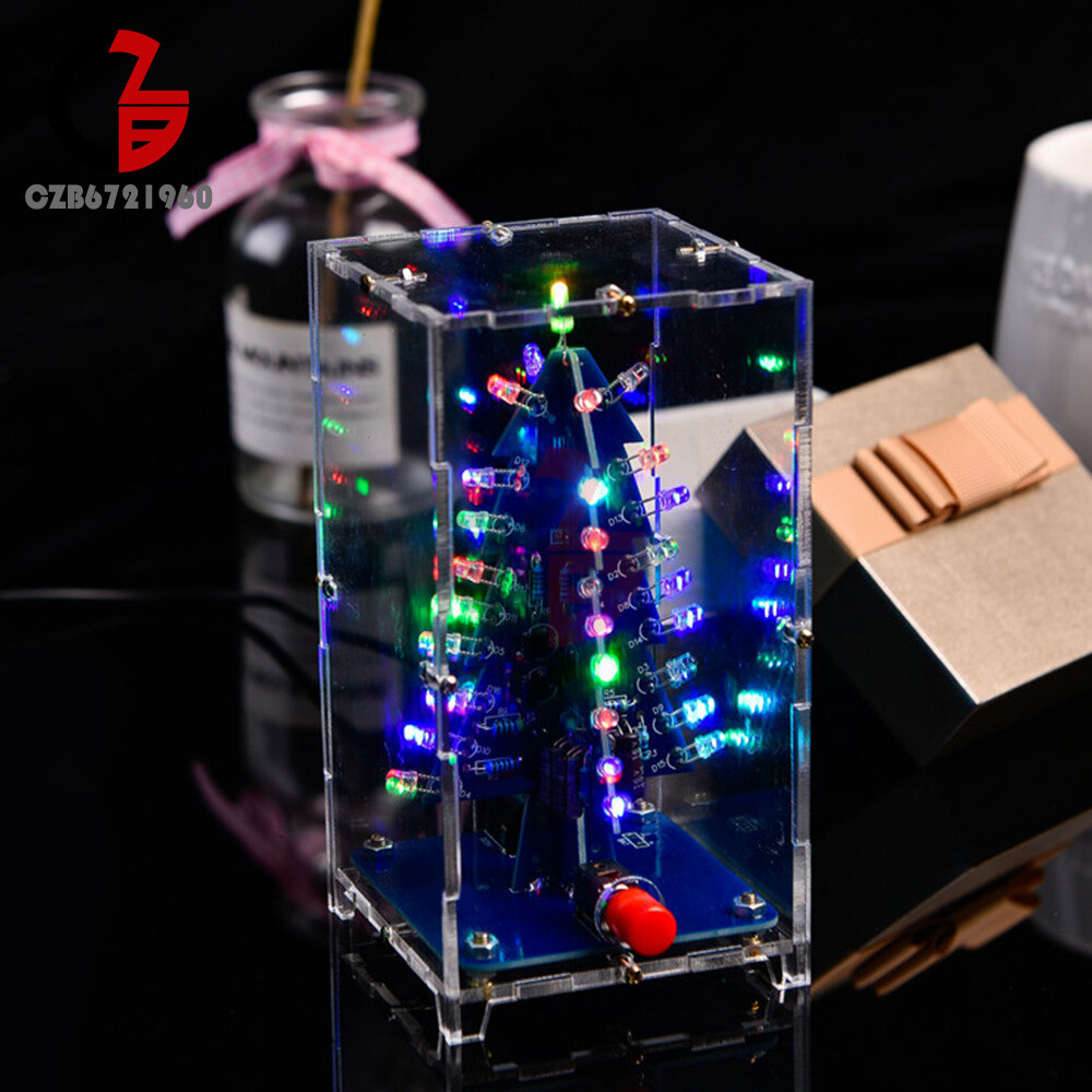 DIY 3D LED Christmas Tree Circuit Kit Glitter Electronic Learning Set With Shell