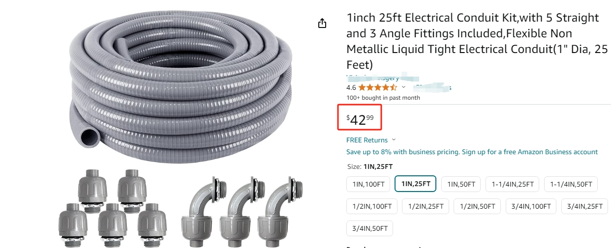 3/4" Dia Liquid Tight Conduit 50 FT,Flexible Non-Metallic PVC Conduit 3/4 Waterp