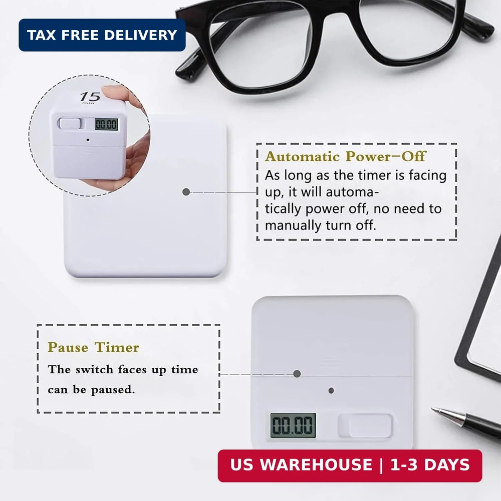 Rotating Pomodoro Timer, 5/25/15/45 Mins Preset, Desk Cube Countdown Flip Produc