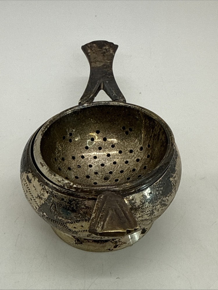 Vintage Silver Plated Tea Bag Strainer with Handle and Catch Dish, EPNS
