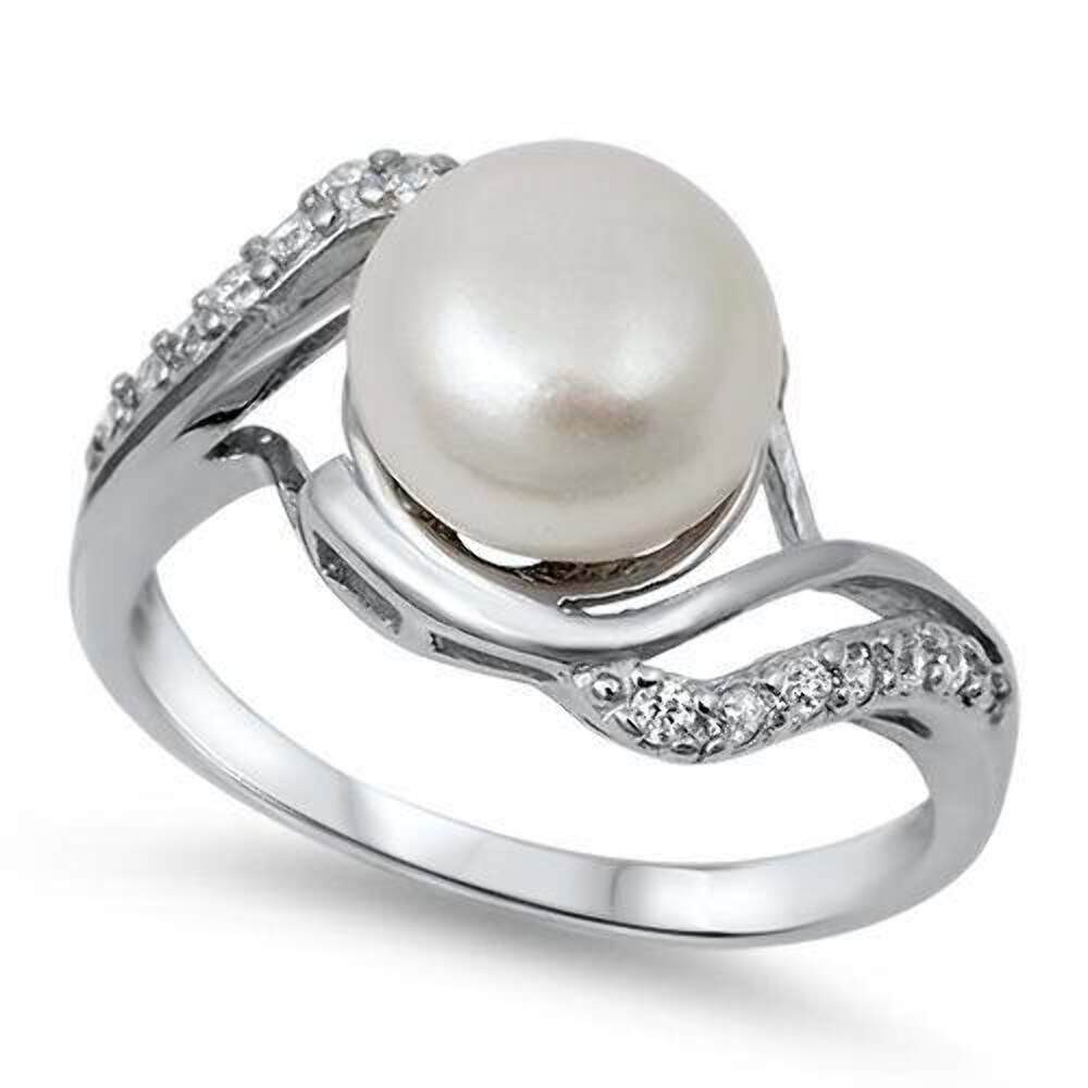 Pearl and CZ Sterling Silver Ring