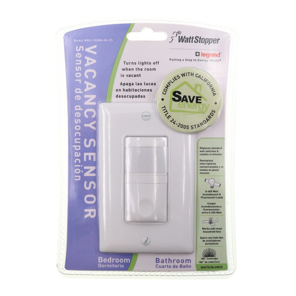 WATTSTOPPER RS-150BA-W-CS VACANCY SENSOR WALL SWITCH, 120V, 600W, WHITE