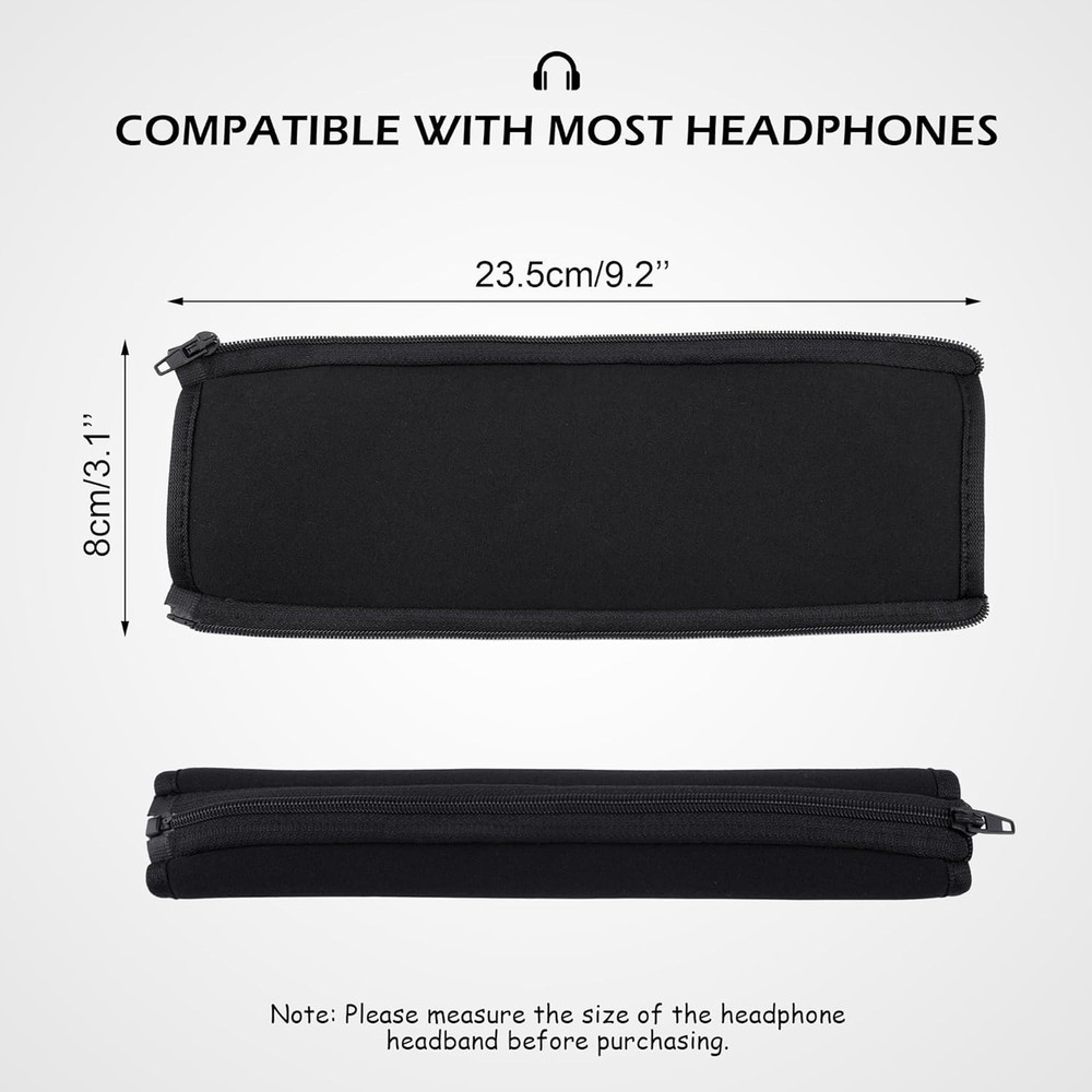 Versatile Black Headphone Headband Protector with Zipper - Easy Care Solution