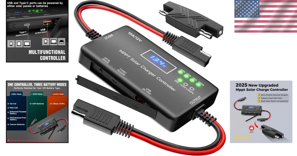 Multi-Device Charging Power Solar Controller - Type-C USB