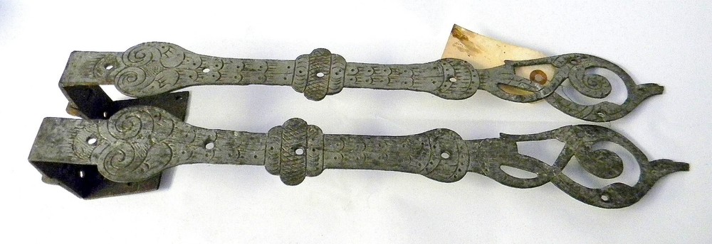 1 Pair Engraved Design 18th Century Offset Strap Hinges ~23" Long~
