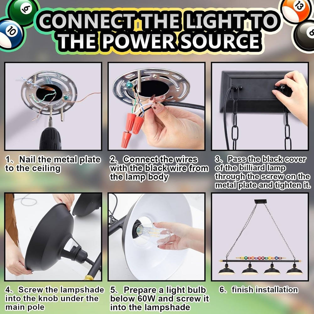 Adjustable Pool Table Lights for 7'-8' Billiard Light Hanging Pool Table Light F