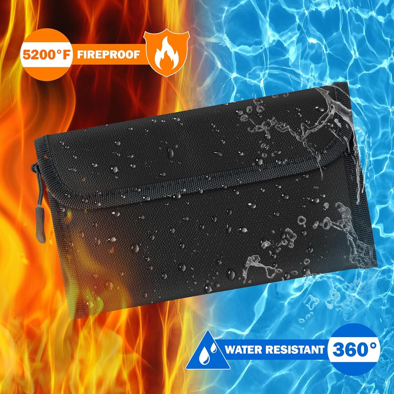 Fireproof Waterproof Document Bag - 5200°F Water Resistant Fire Proof Money Bag