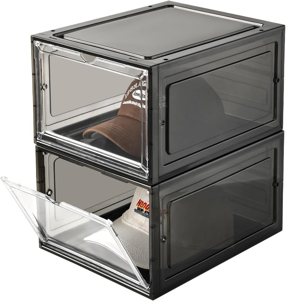 Hat Organizer Box,Stackable Clear Baseball Caps Holder Box Containers W/
