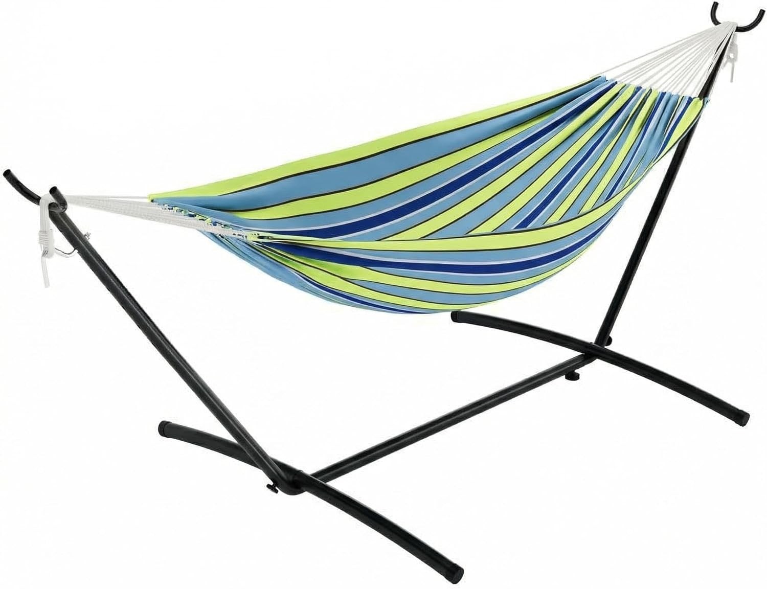Double Hammock with Stand 2 Person Cotton Rope Design 450 Lbs Capacity for Patio