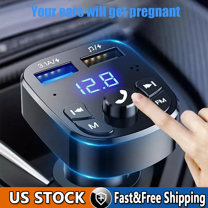 Bluetooth 5.0 Car Wireless FM Transmitter Adapter 2USB PD Charger AUX Hands-Free