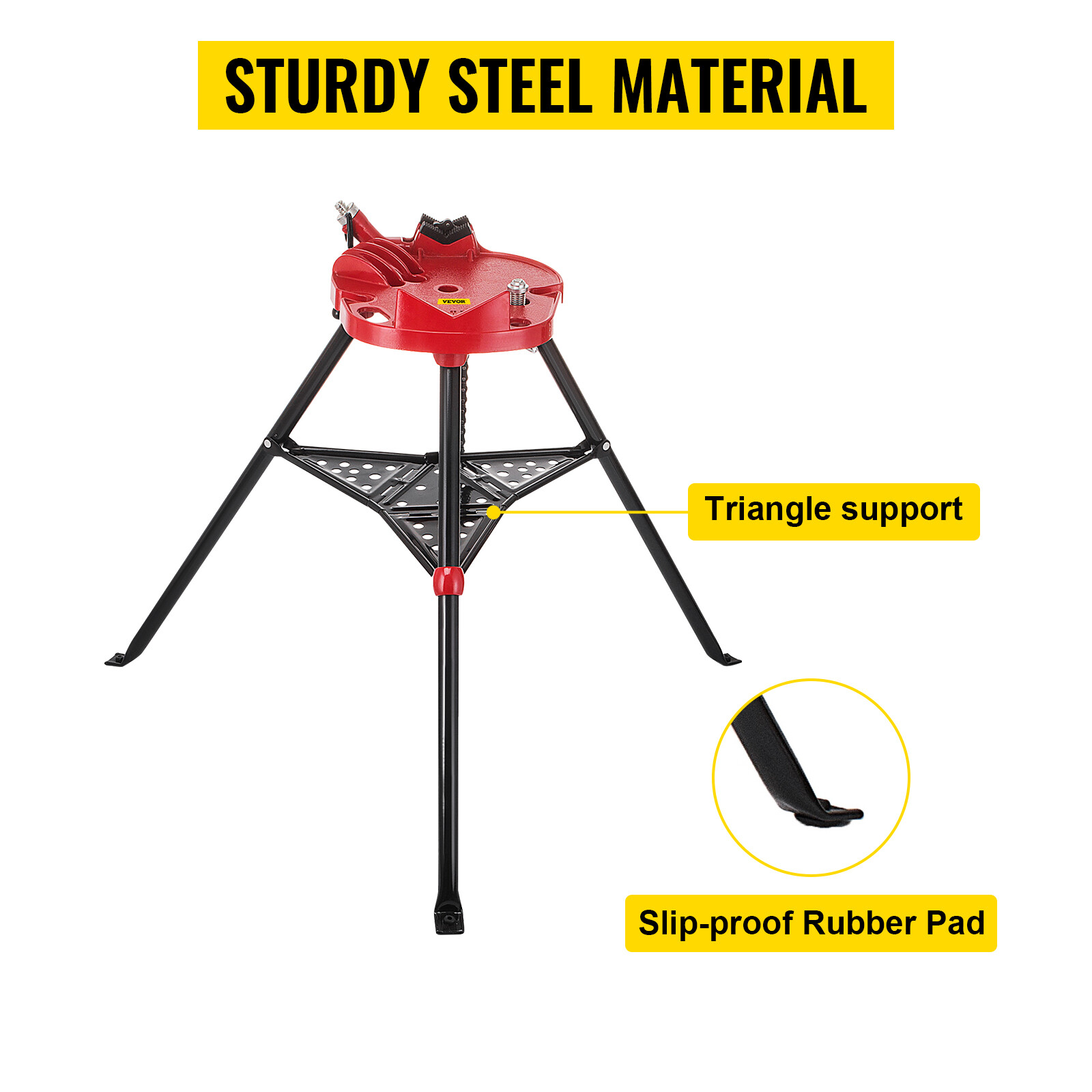 VEVOR 460-6 Tripod Pipe Chain Vise 6" Capacity Foldable Steel Legs w/ Tool Tray