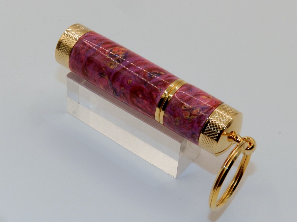 Handmade Key Chain Lighter, replaceable flint. Made w/ Dyed Box Elder Burl. #41