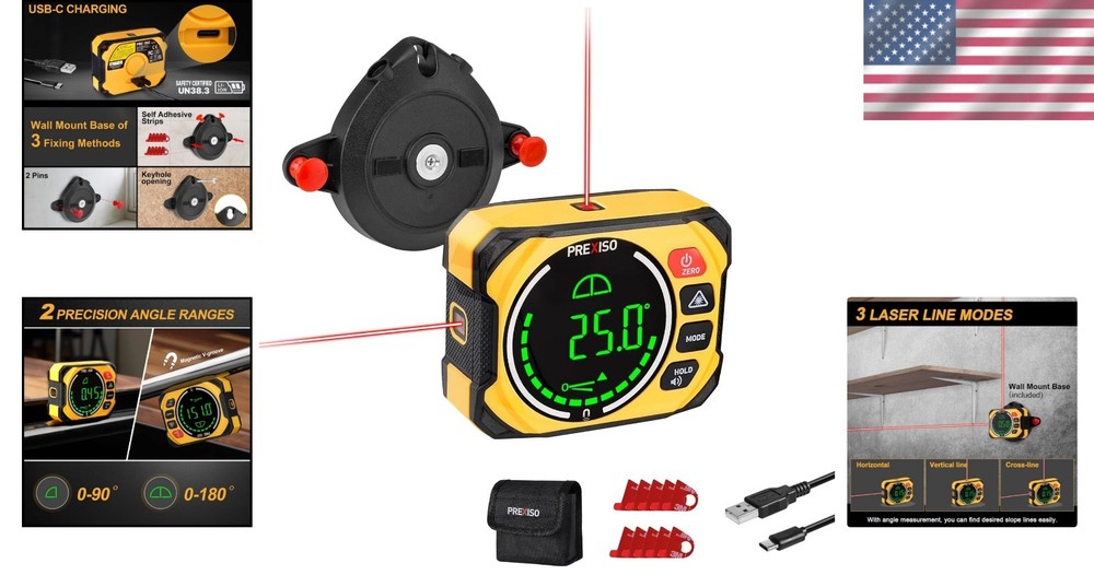 Precision Digital Angle Finder & Laser Level: Compact Tool with Wall Mount Base