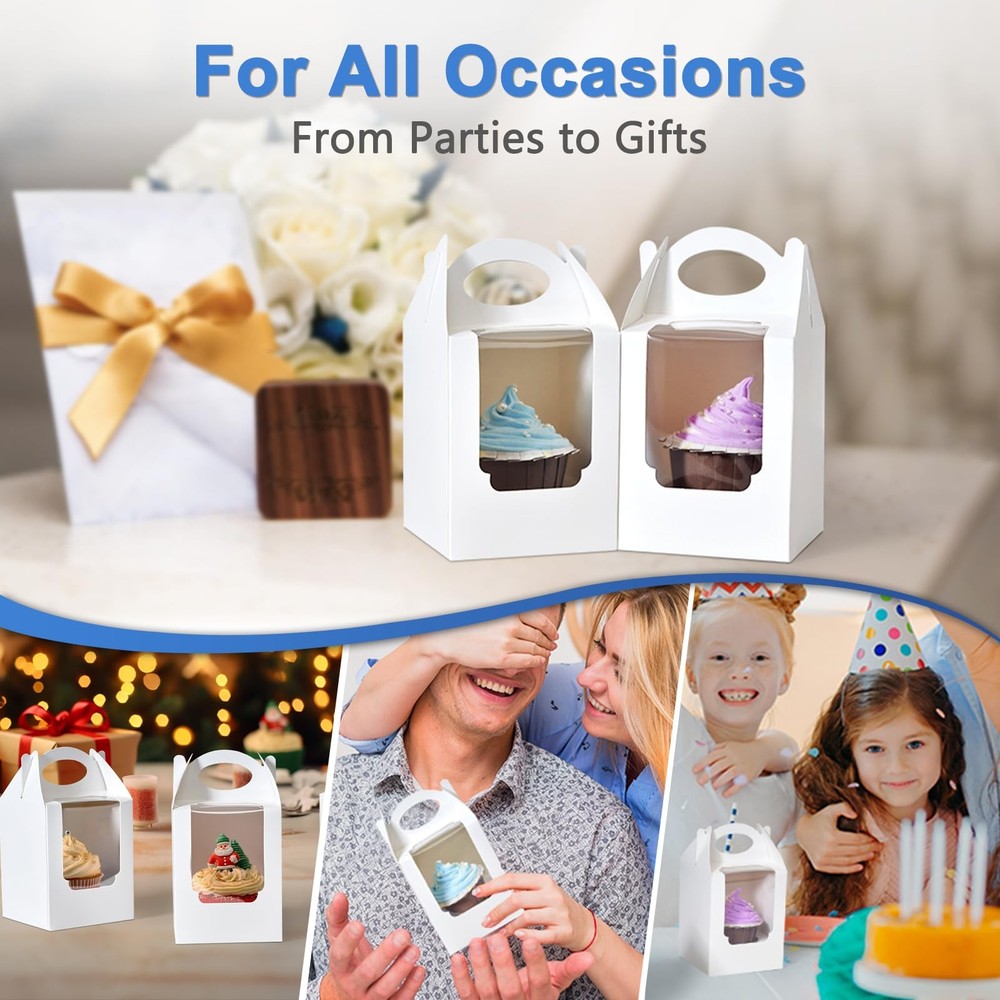 Cupcake Boxes 12 pcs, Individual Cupcake Containers White