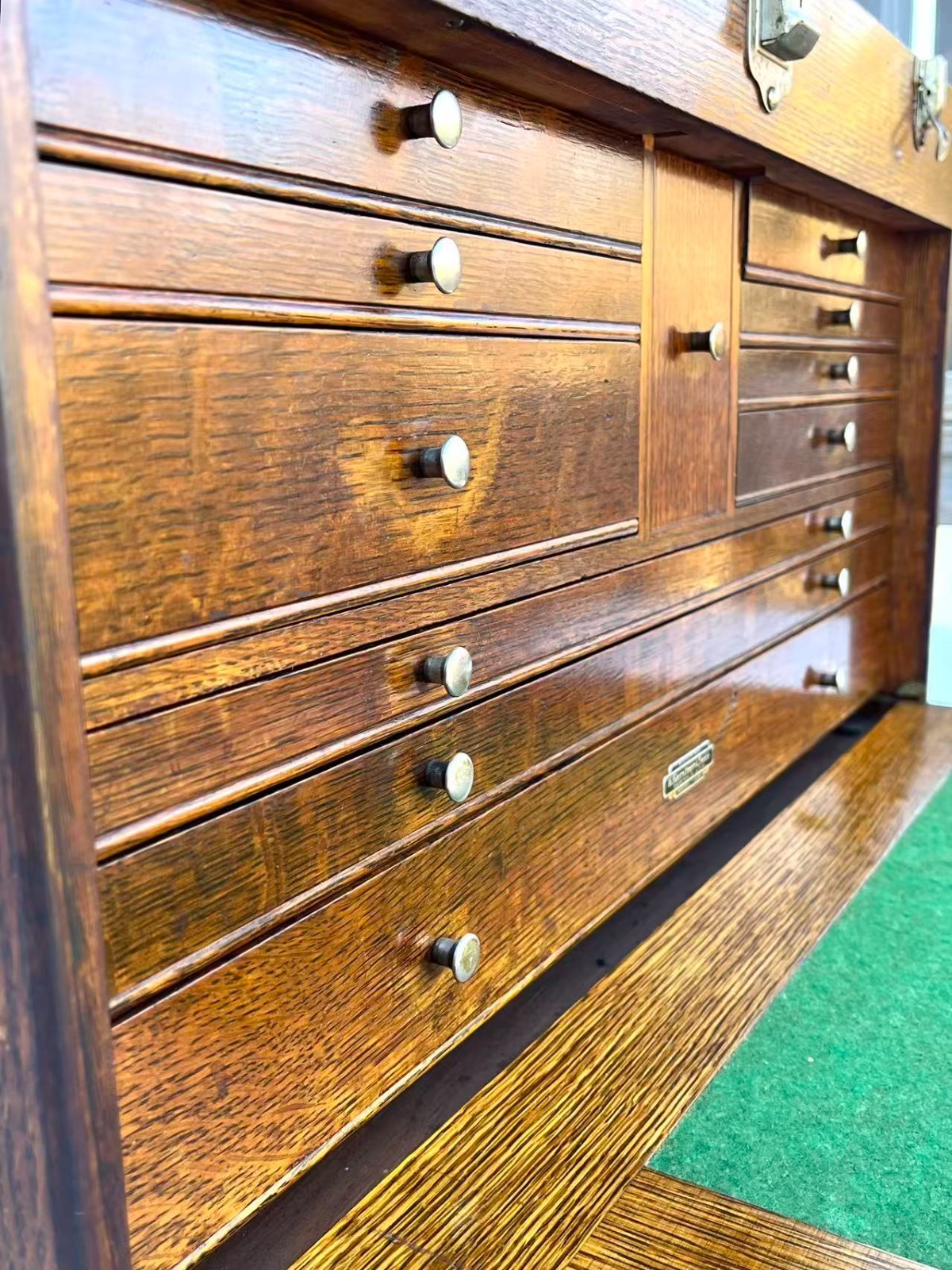 Vintage H. Gerstner & Son 11 Drawers Oak Wood Machinist Tool Chest Box Model 052