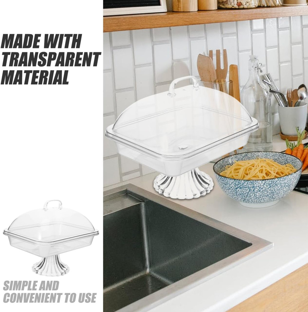 1 Set Clear Cake Stand with Lid Cake Stand with Acrylic Dome Rectangular Serving