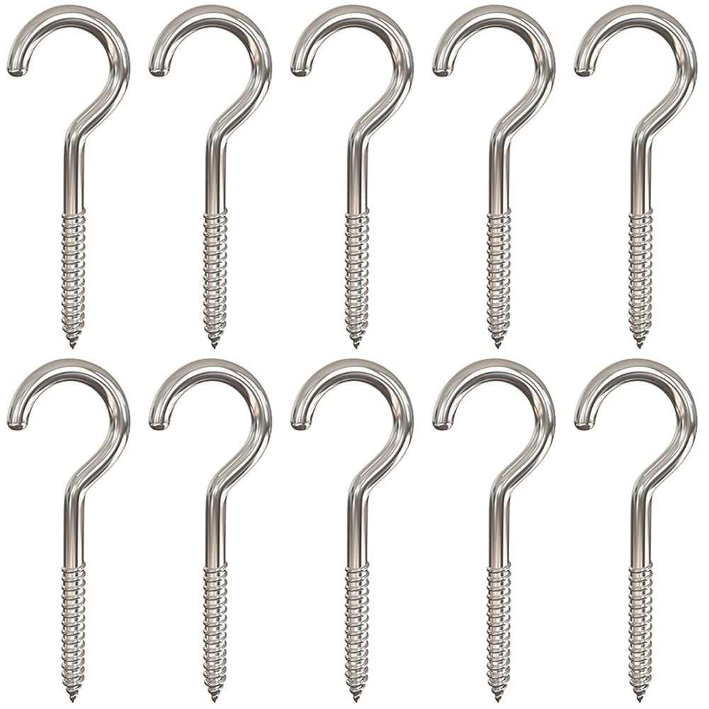 4 Inch Heavy Duty Large Screw Hook Ceiling Hook Cup Hook Silver 10 Pcs