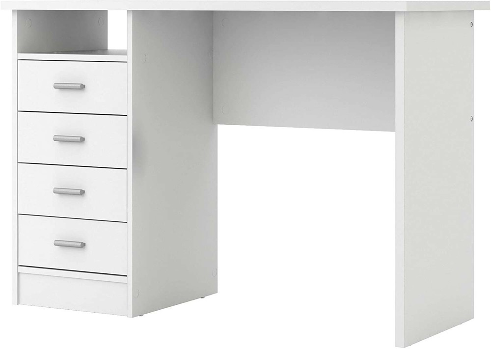 44 in. Rectangular White 4 Drawer Writing Desk with Built-In Storage NEW