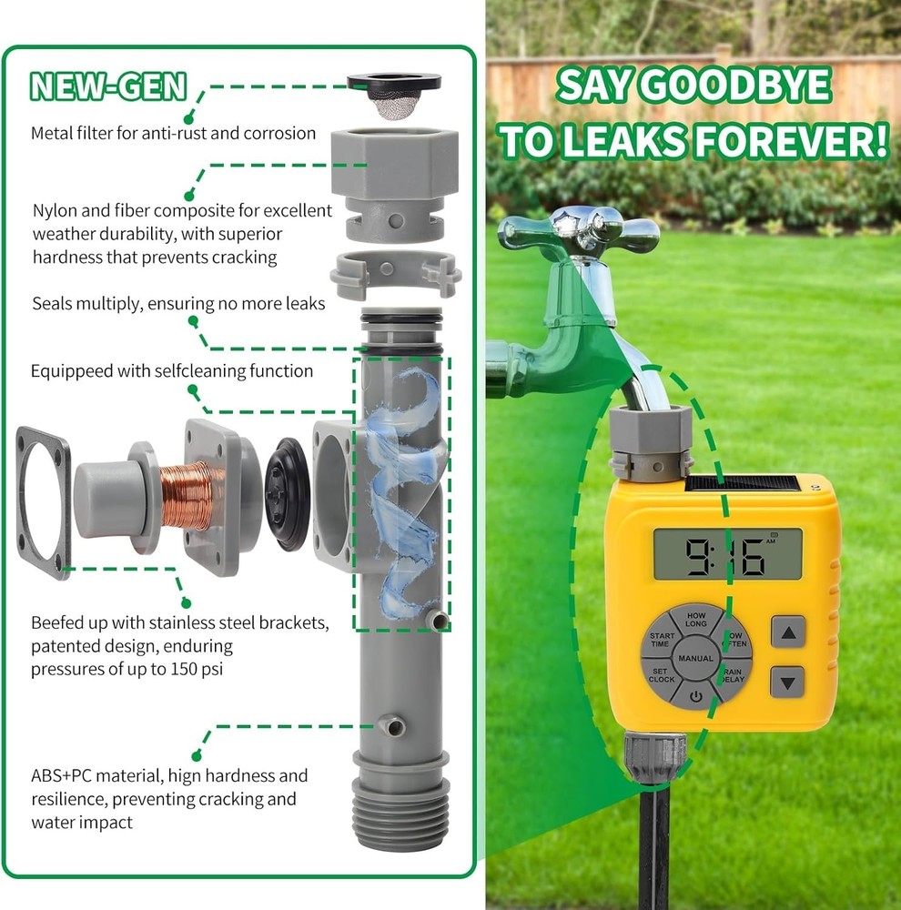 Sprinkler Timer, Programmable Irrigation Water Timer for Garden Hose, Solar/Batt