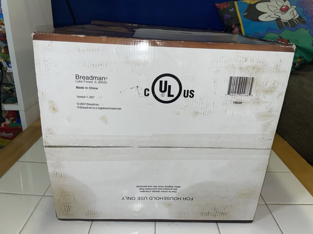 Open Box Breadman Bread Maker 3 Horizontal Loaf Sizes 8 Function TR520 2lb Model