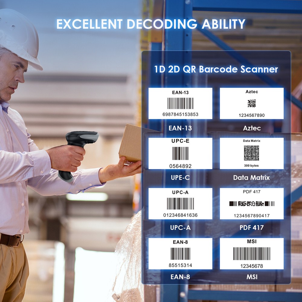 Eyoyo 2D Wireless Barcode Scanner Fast Speed 220 /sec,32Bit CPU Decoding Ability