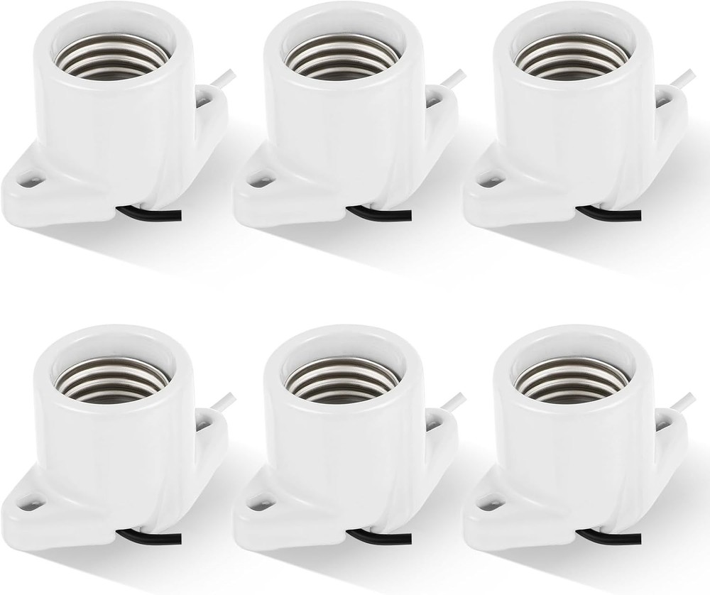 6 Pcs E26 Light Socket Porcelain Lamp Holder Medium Keyless white