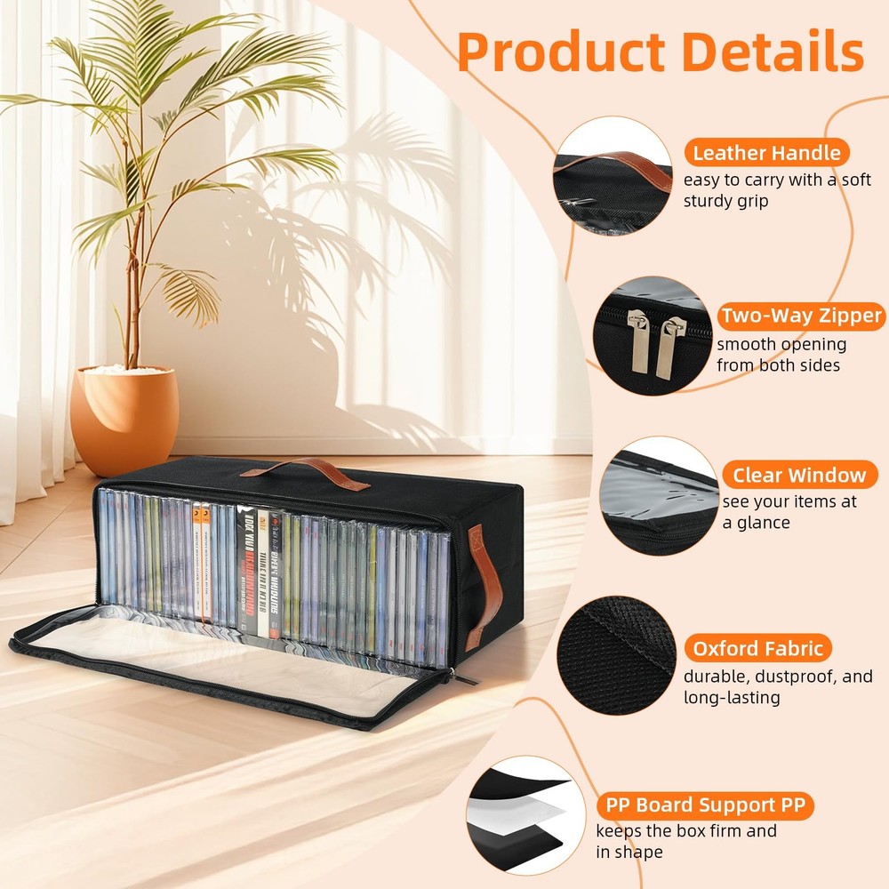 4 Pack CD Storage Box, Stackable CD Case Holder with Front Zippered Clear Win...