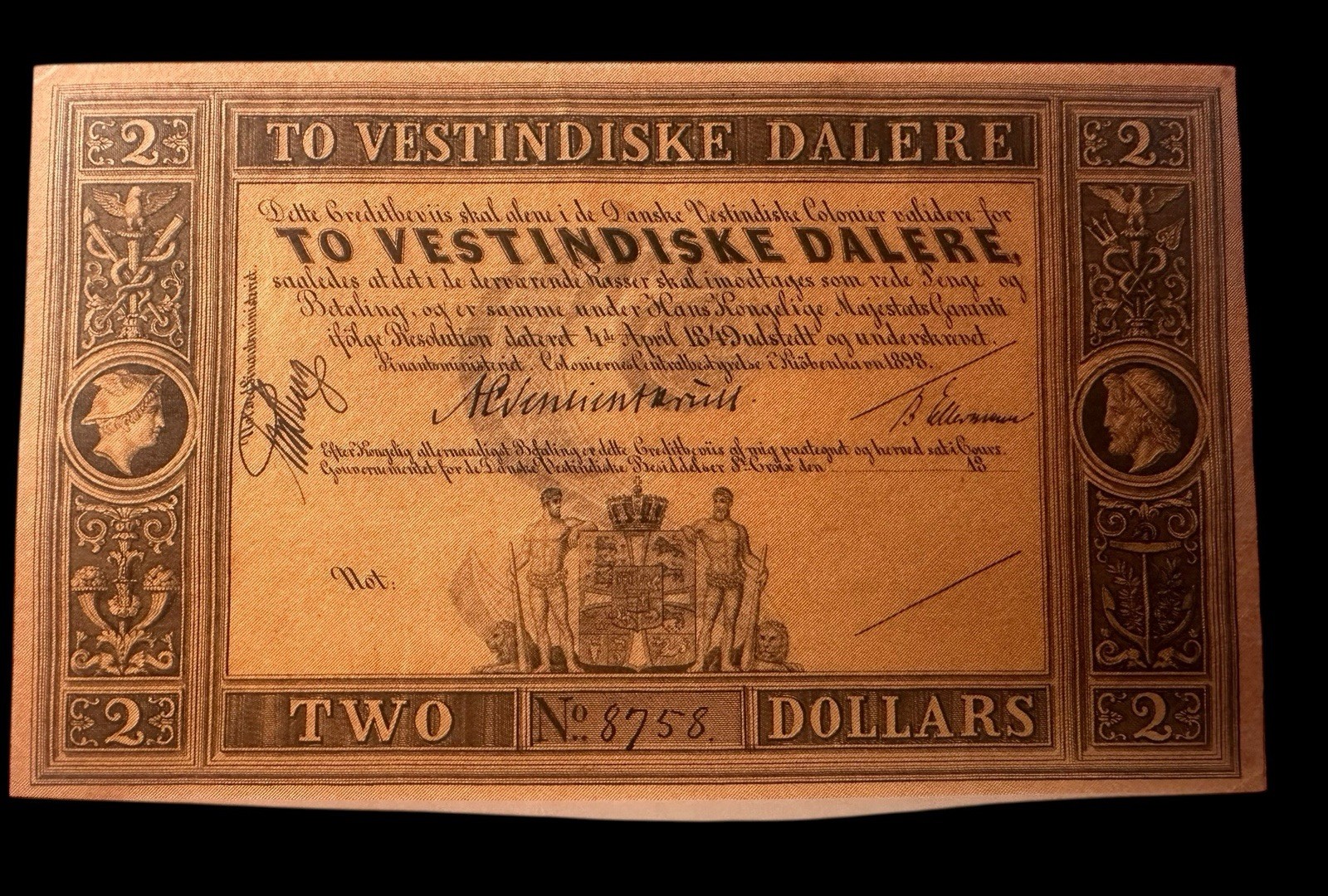 DANISH WEST INDIES 2 Dalere 1898 Remainder XF