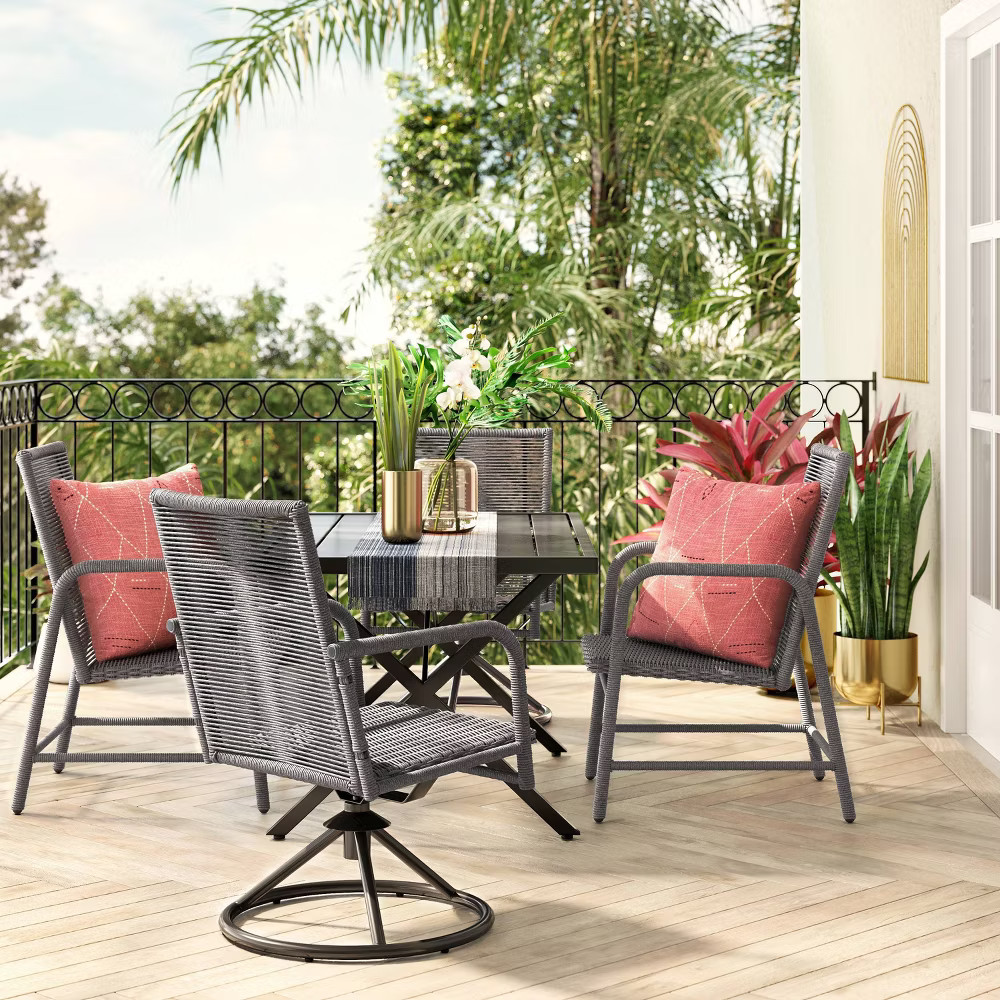 Threshold Set of 2 Padded Wicker Dining Chairs Outdoor Patio Armchairs, Gray