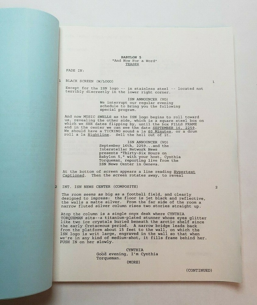 BABYLON 5 / J. Michael Straczynski 1995 TV Script "And Now for a Word"
