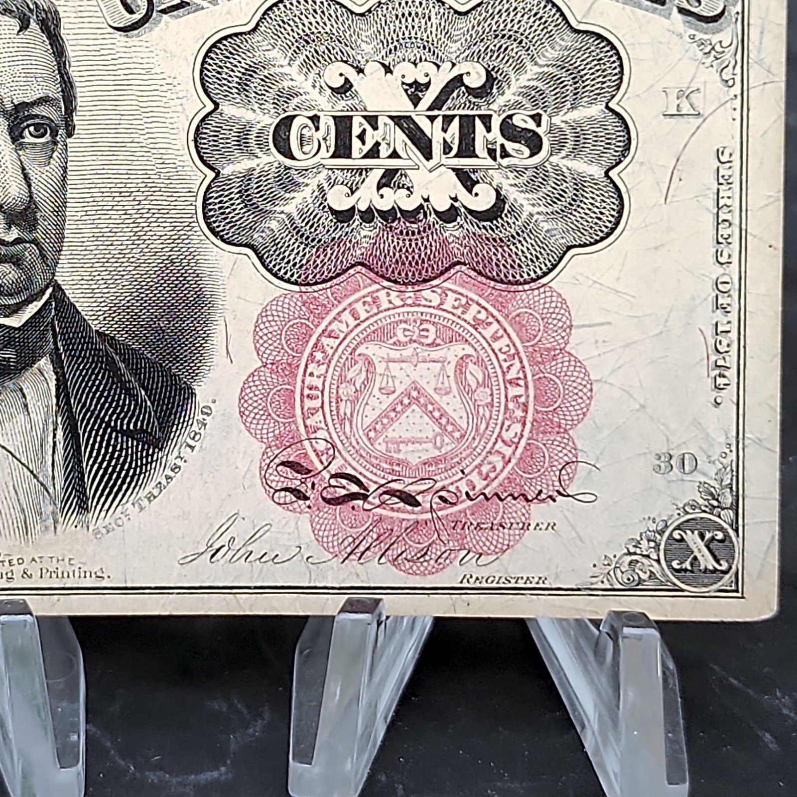 1874 10c Fractional Currency 5th Issue Meredith Red Seal US Paper Money Bill✅