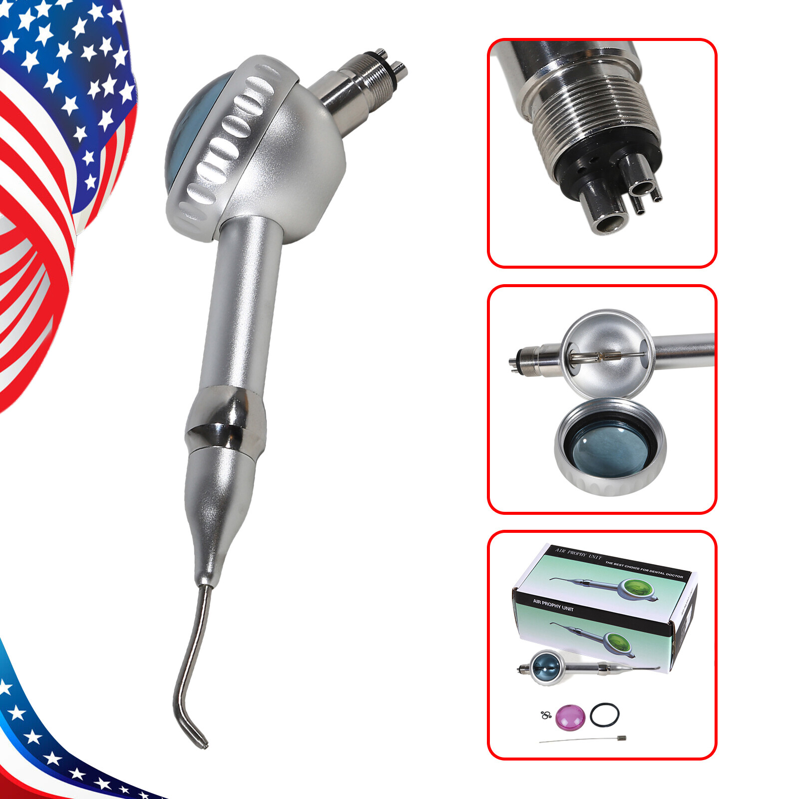 2X Dental Air Polisher Teeth Polishing Handpiece Hygiene Prophy 4 Holes w/ Tips