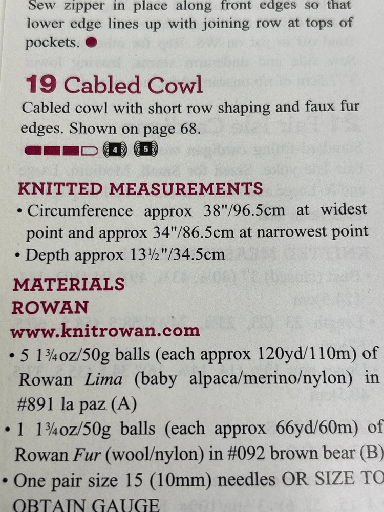 Cabled Cowl Knitting Pattern Approx 38" Circumference Magazine Pages