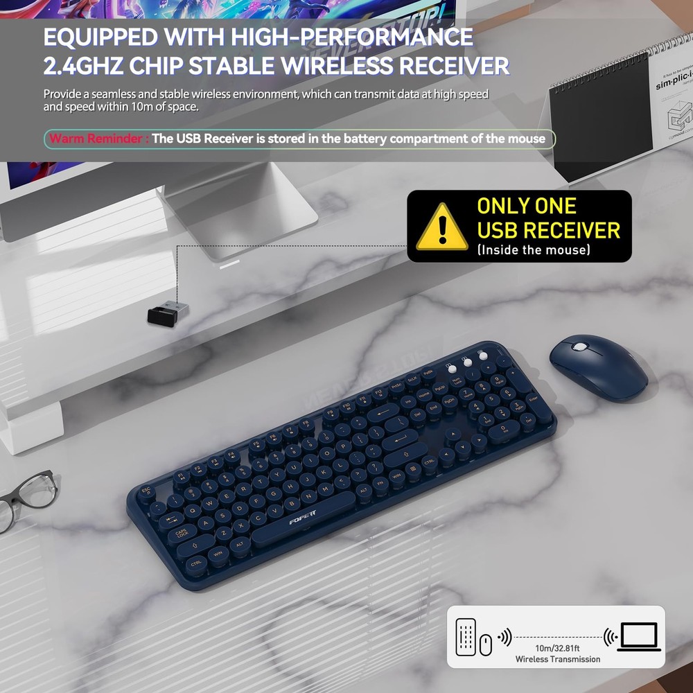 Wireless Keyboard and Mouse Combo with Switch Button- 2.4GHz Cordless Typewri...