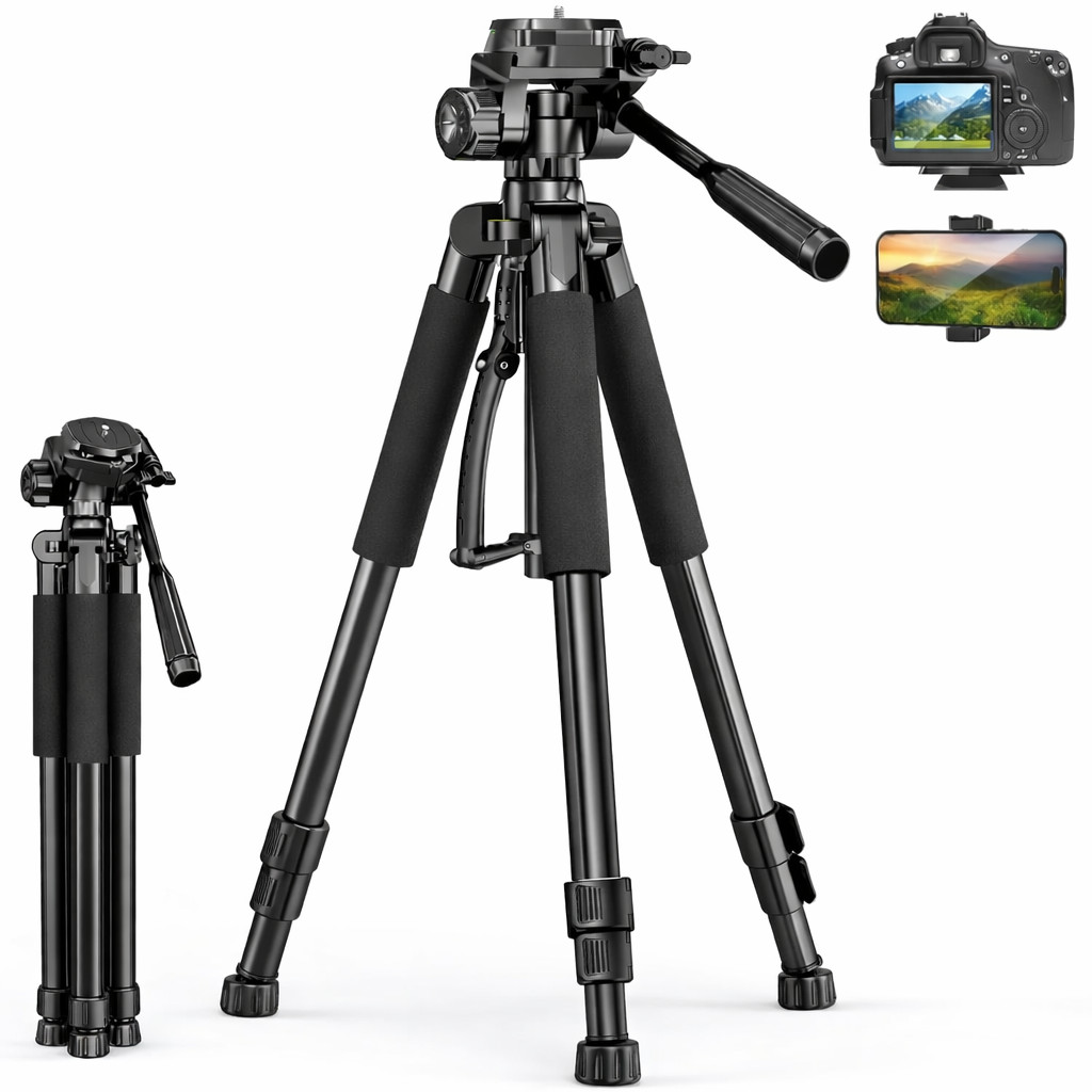 55" Portable Heavy-Duty Tripod for Phone & Camera w/ Cold Shoe Aluminum alloy