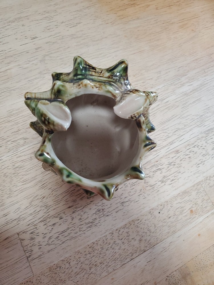 Vtg Ceramic Conch Shell Shaped Planter/Ashtray 5×4×3" Japan