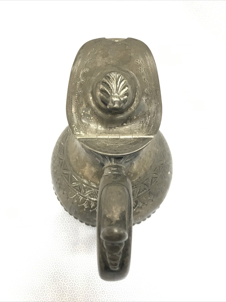 Vintage Silver Plated Hinged Lid Pitcher 7.5” Tall