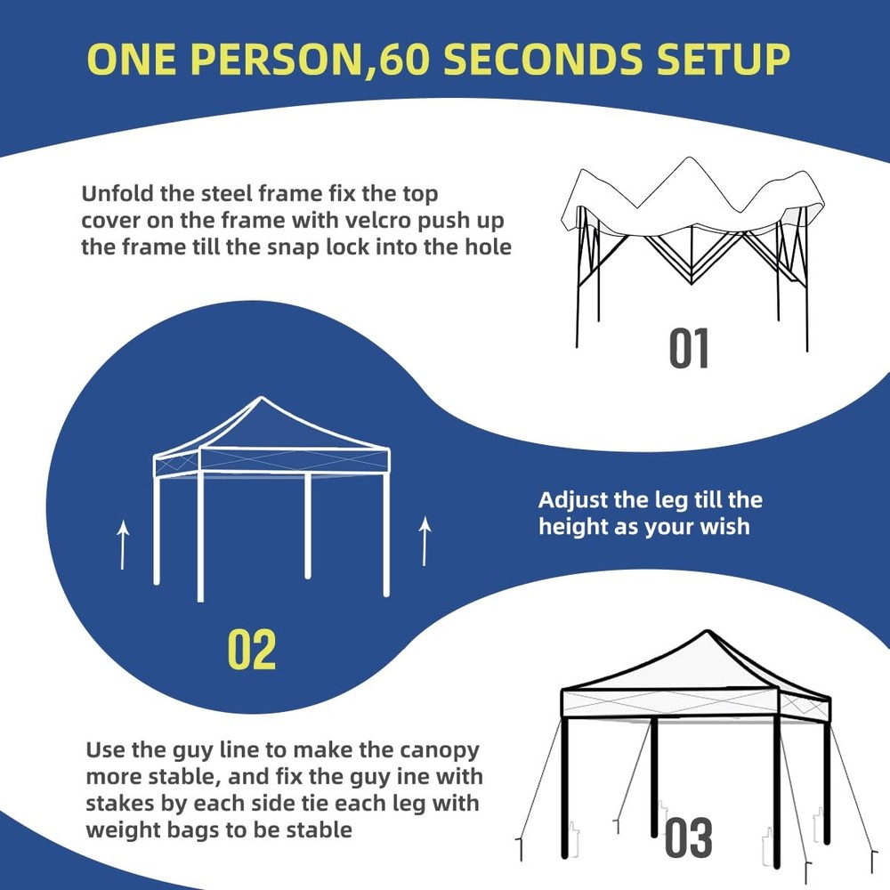 10x10 Durable Pop up Canopy Tent with Roller Bag，White