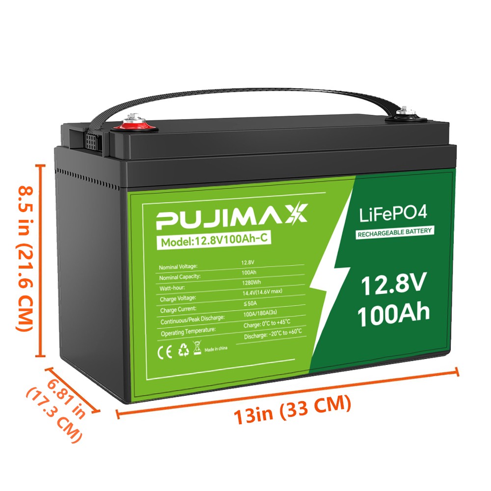 12V 100Ah LiFePO4 Lithium Battery Cycle Deep Built-in BMS for Solar RV Off-grid