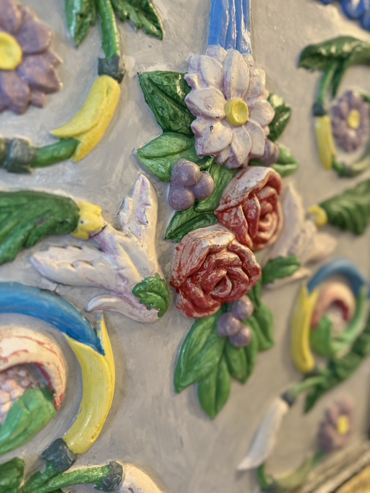 Antique Plaster Floral Relief Wall Panel Architectural Carousel Style 24”