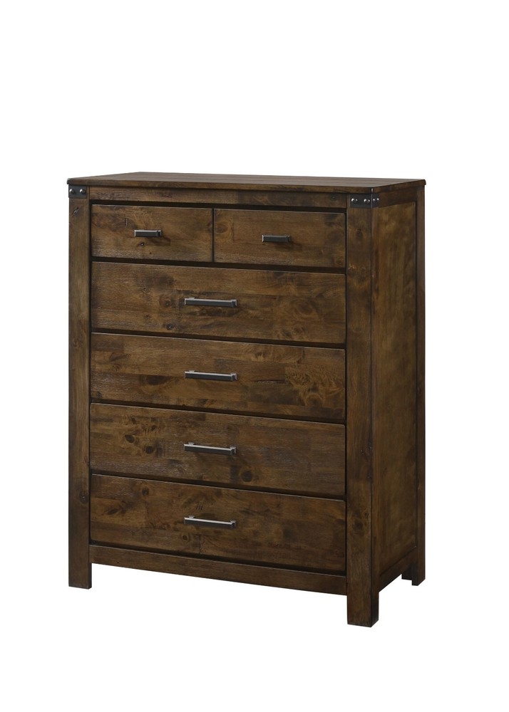 3pc Rustic Style Bedroom Set Brown Queen Panel Bed Chest Nightstand Solid Wood