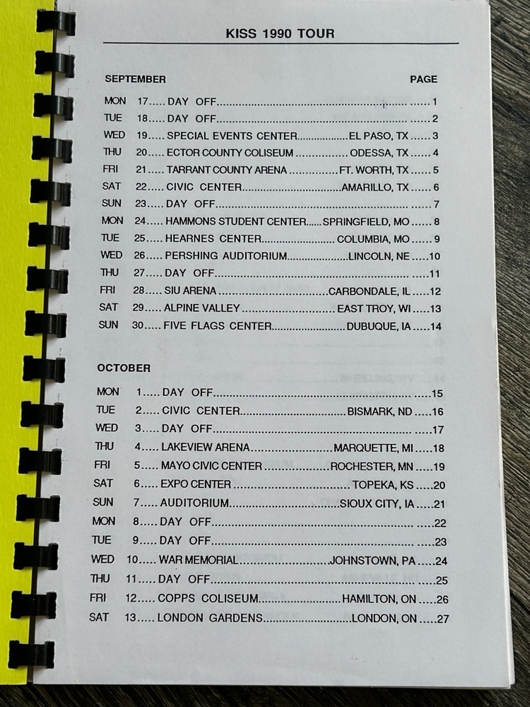 KISS Program Tour Itinerary Book Hot In The Shade Concert Sept Vintage Kiss