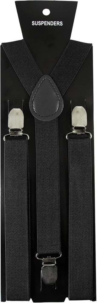 Solid Color Mens Suspender with 3 Strong Clips Adjustable Braces